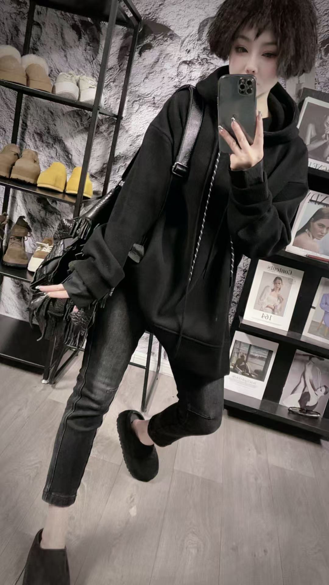 【佳老板】“83021”#冬款韩版时尚洋气炸街休闲植绒烟管裤