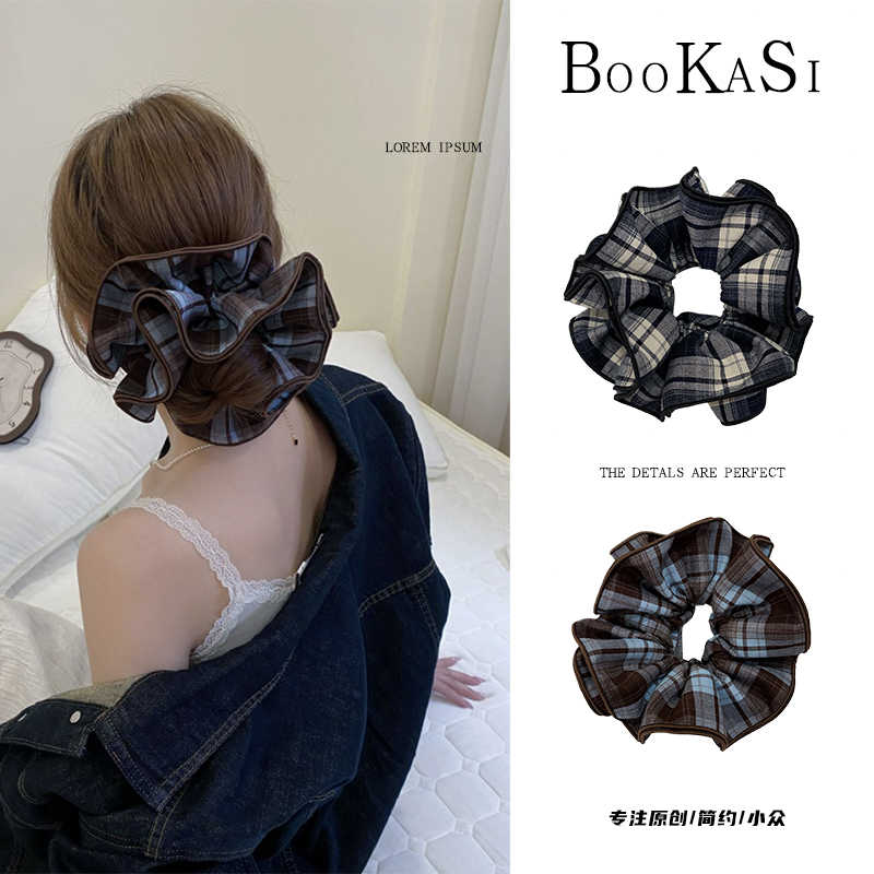 「山夏」格纹四层蓬松大肠圈秋冬新款气高级感复古法式C-33