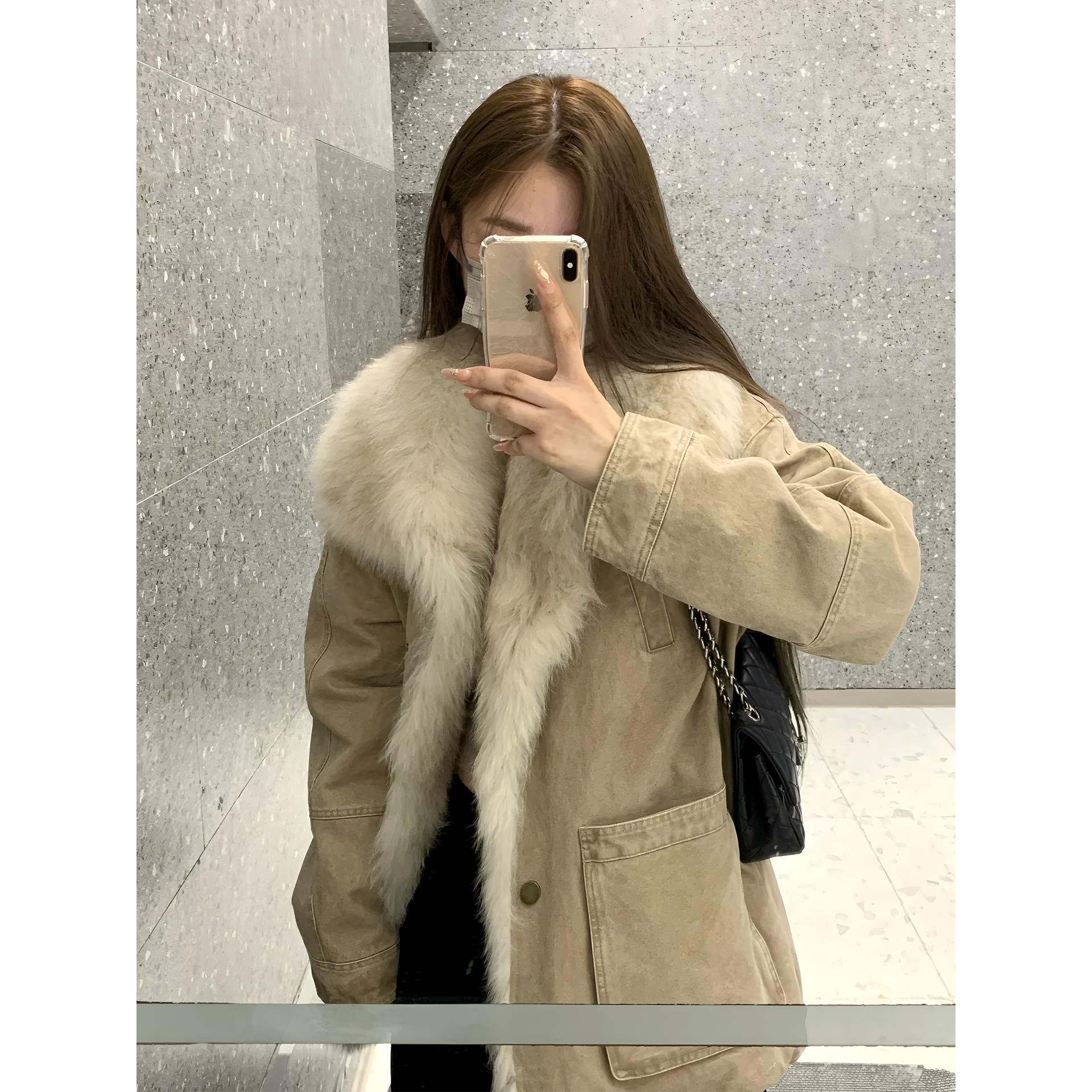 今年流行皮毛一体毛毛外套女2025年冬季新款仿水貂毛环保韩系棉服