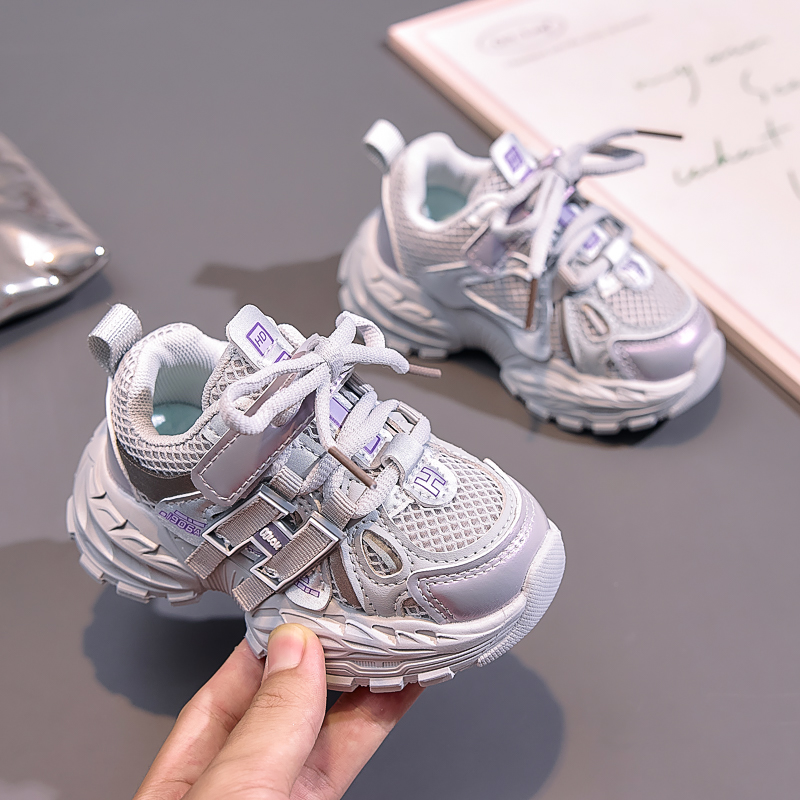 儿童鞋子春秋新款网面透气运动鞋中小童防滑跑步鞋女童轻便老爹鞋