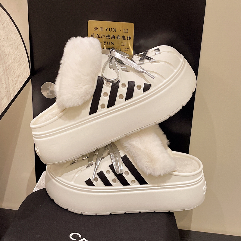 丝蒙妮6CM增高厚底拖鞋女防水可拆洗棉拖鞋冬天外穿保暖矮子乐