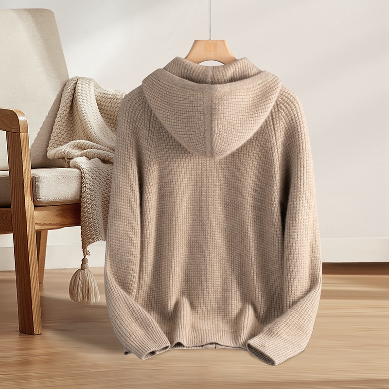 约900克LP同款加厚】纯羊绒长袖慵懒风三股重磅连帽带兜保暖开衫