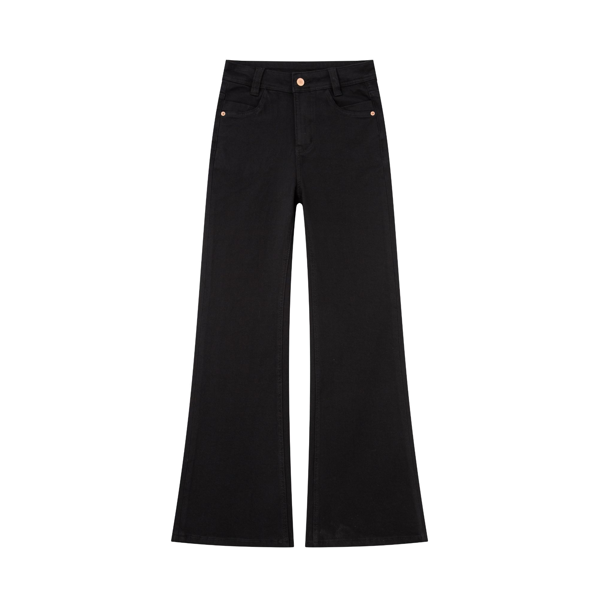 正黑色四面弹直筒牛仔微喇裤女不褪色显瘦高腰不贴腿喇叭裤显腿长