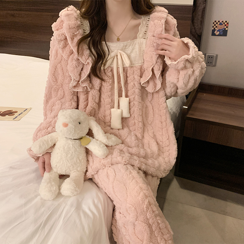 珊瑚绒睡衣女款冬季加绒加厚新款秋冬款甜美法兰绒家居服两件套装