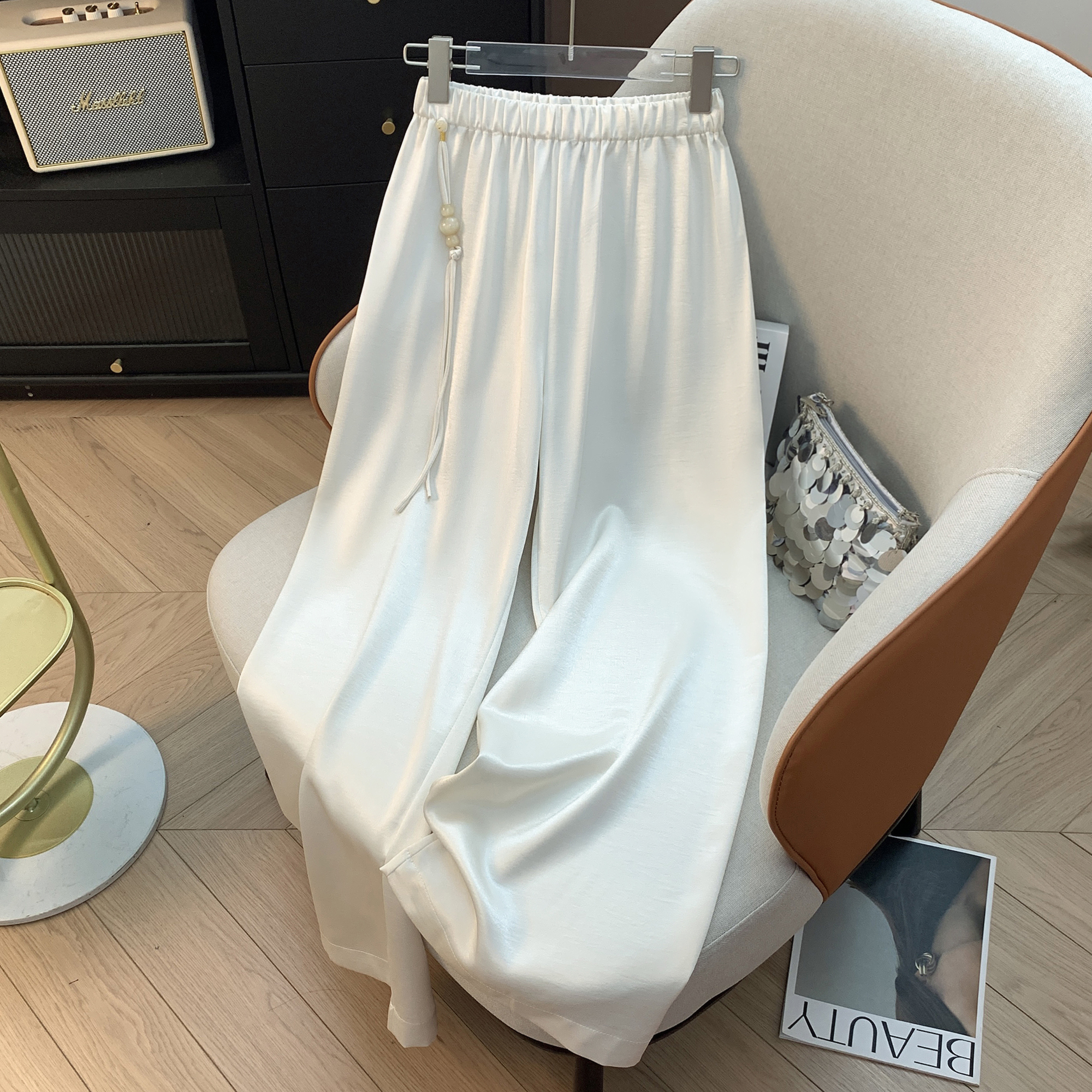 D999-2451【葫芦裤LL】新中式夏款醋酸长裤高腰垂感阔腿休闲裤女