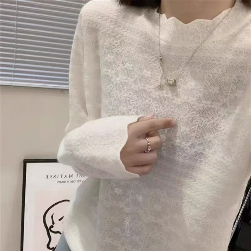 【浮雕钩花】气质优雅半高圆领毛衣内搭显瘦针织打底衫
