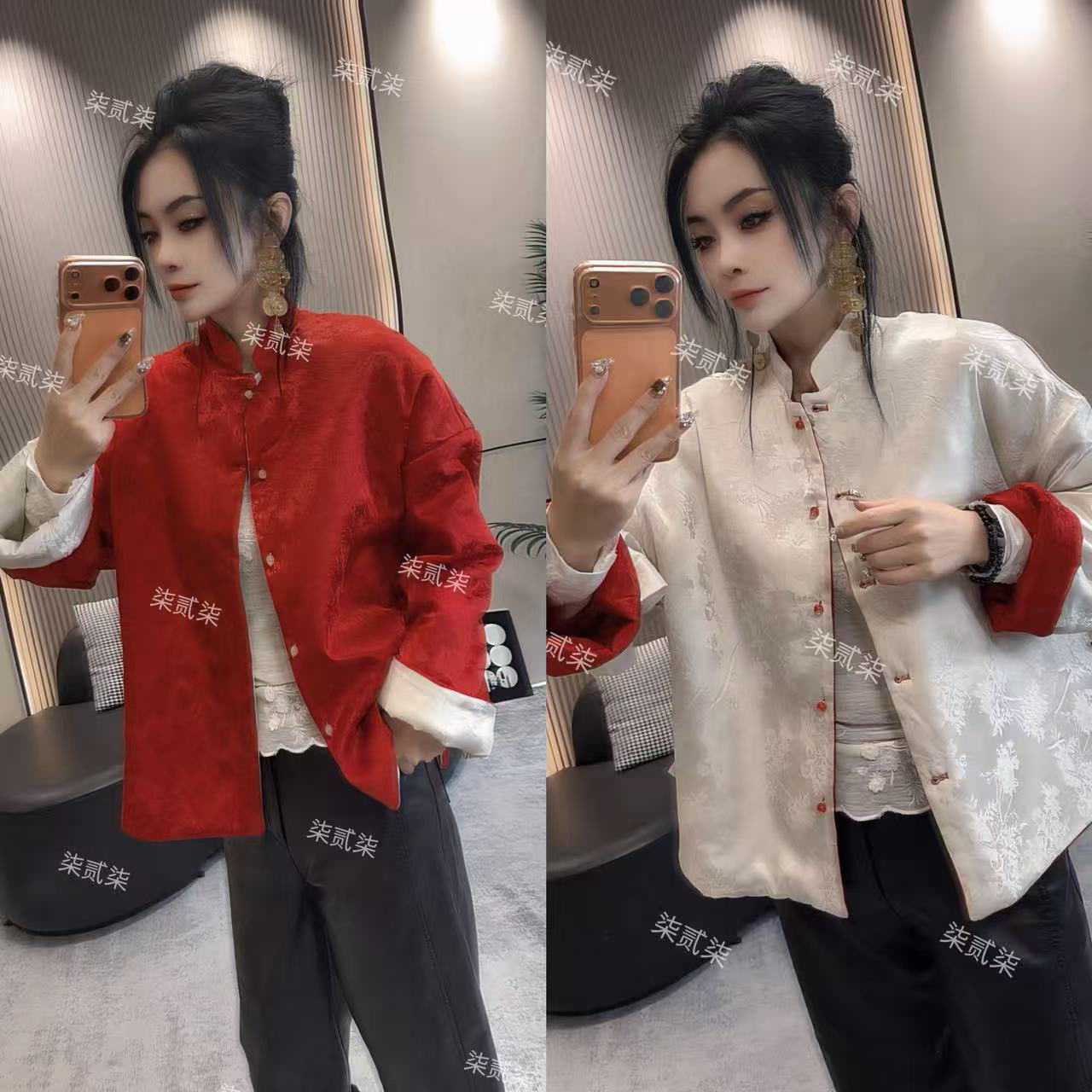 新中式国风红色立领唐装夹棉外套女秋冬双面双穿改良棉服高级感