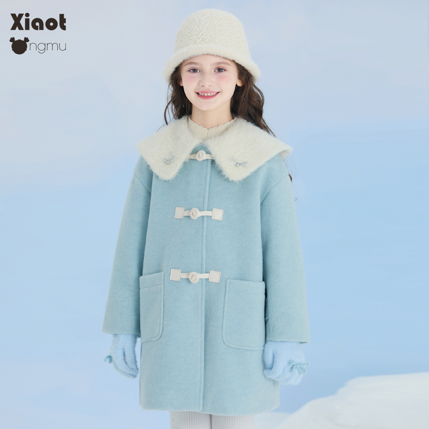 小童木 可盐可甜女童毛呢大衣冬季新款加厚女大童娃娃领呢子外套