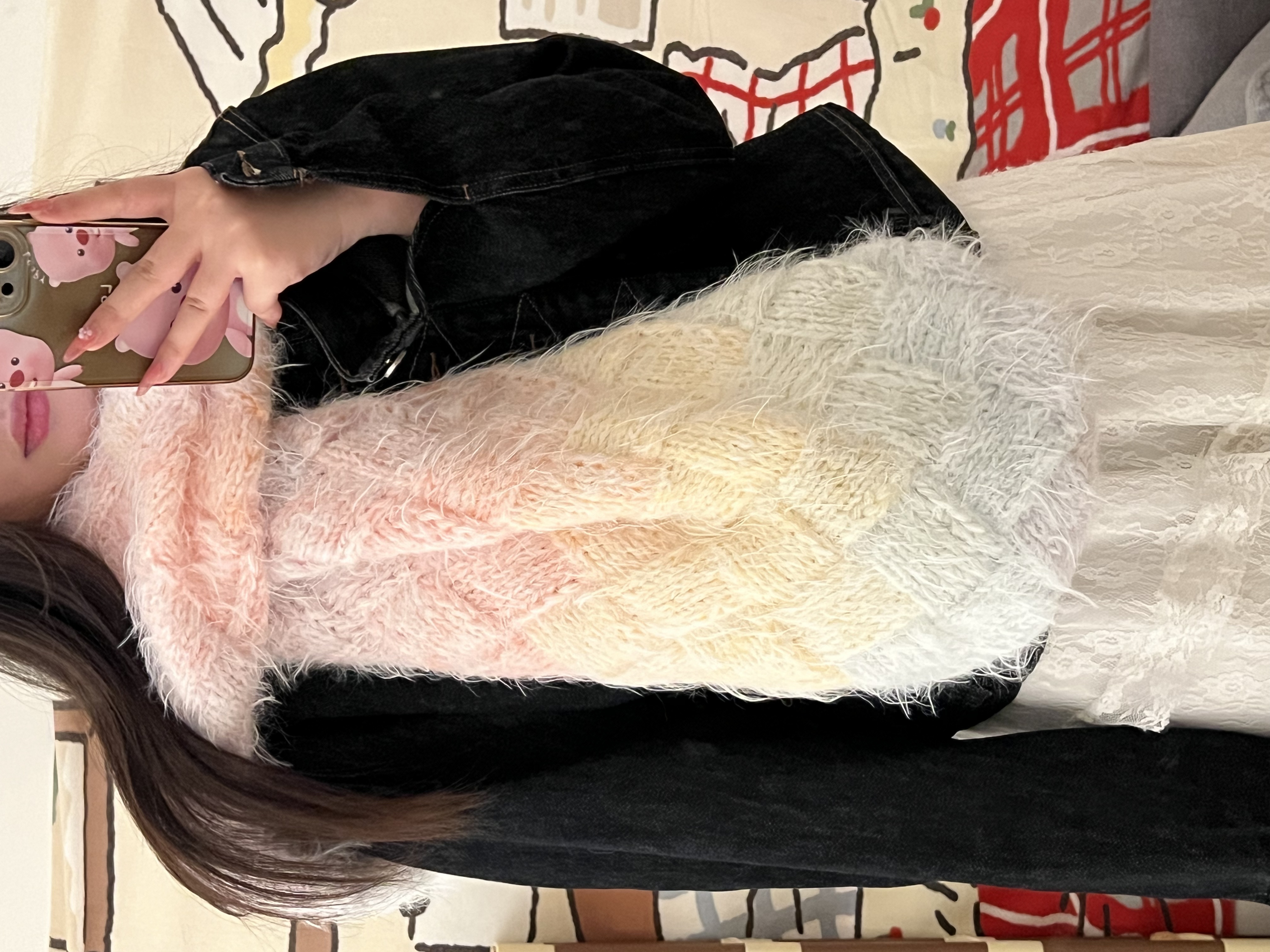 彩虹菱格手工编织渐变围巾diy材料包送女生男生闺蜜生日礼物