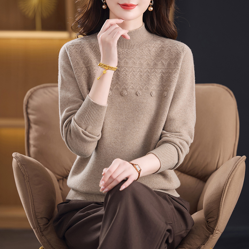 【山羊绒】重磅加厚羊毛衫半高领毛衣女装保暖内搭中老年妈妈羊绒衫