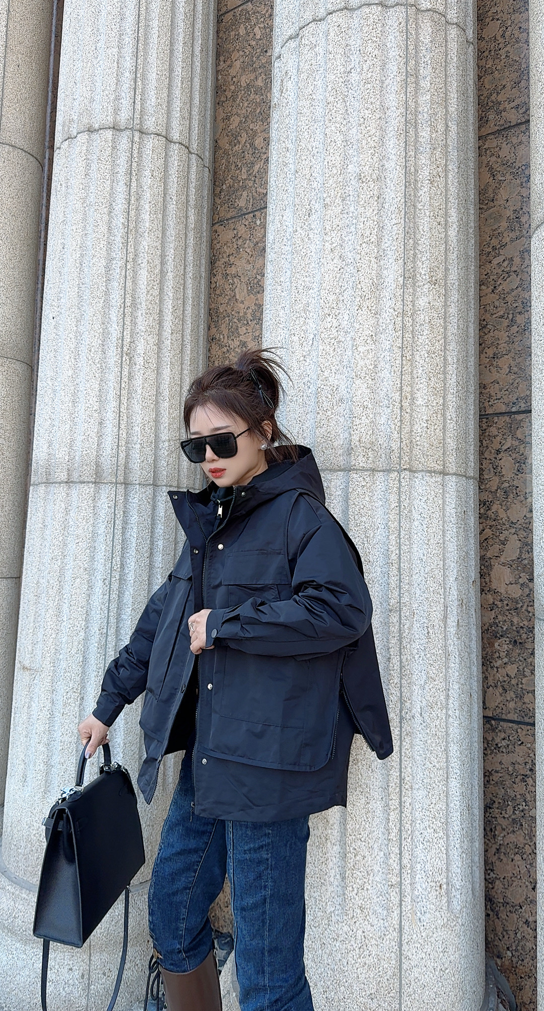 【静轩优选】二棉连帽宽松型女休闲潮流短外套户外百搭韩版风衣2573