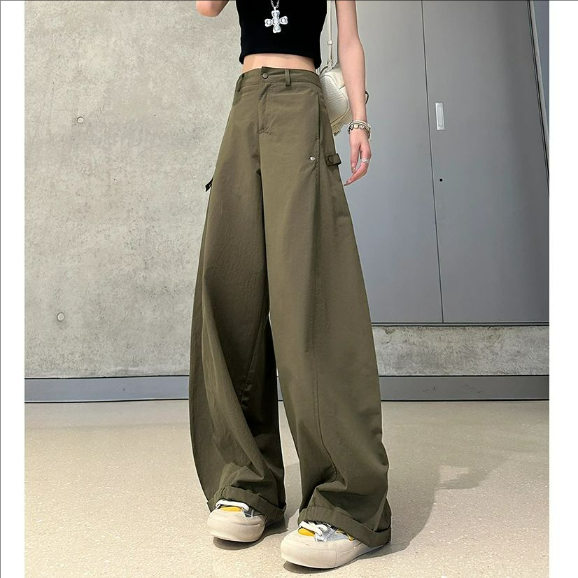 动感少女新款直筒休闲裤女2025薄款显瘦宽松百搭弯刀阔腿裤子