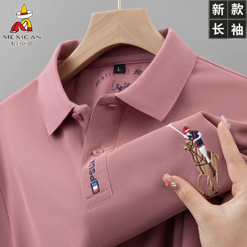 【正品】稻草人新款男士长袖衬衫春秋季polo衫男款中青年休闲上衣潮