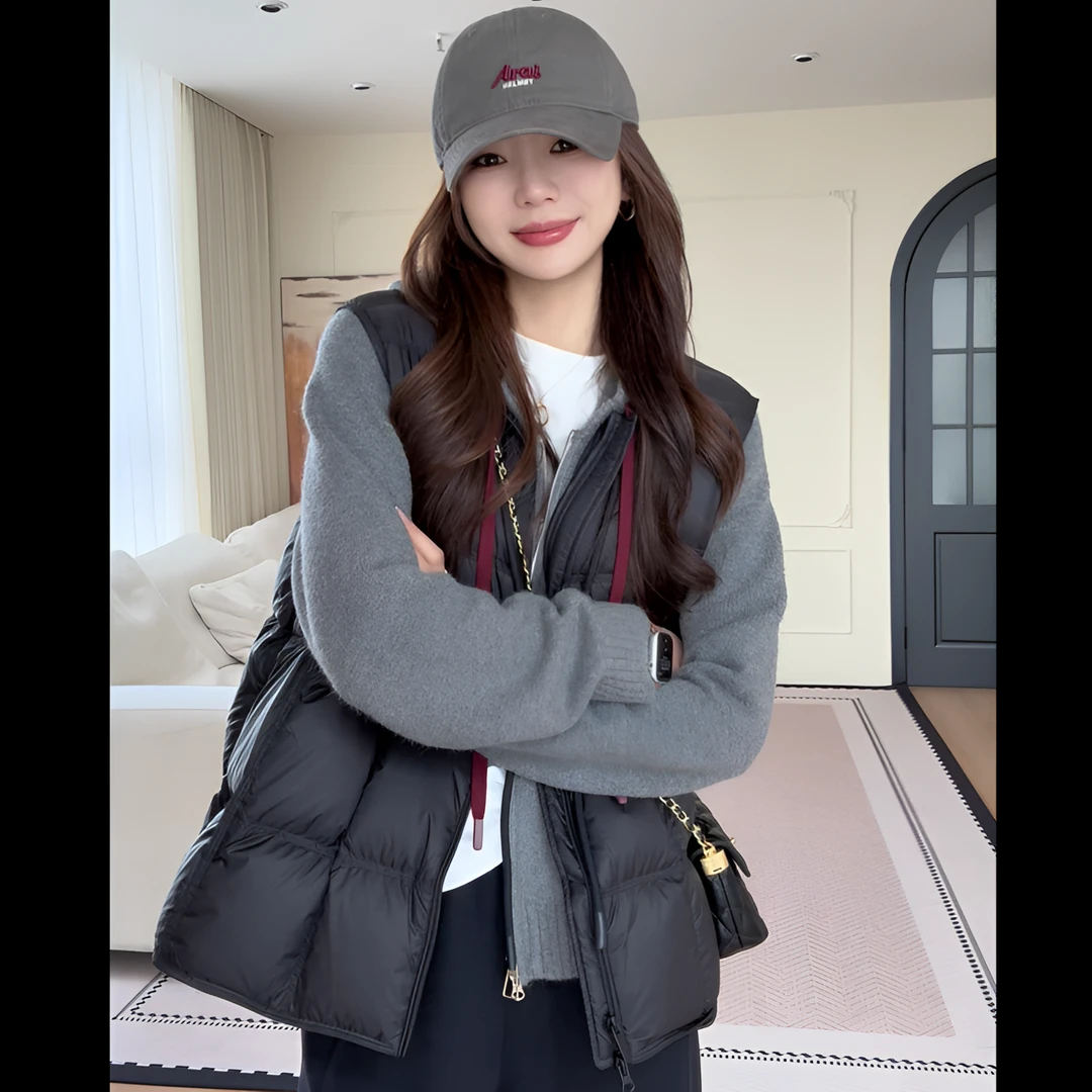 秋冬季新款宽松显瘦棉衣马夹上衣女时尚休闲纯色洋气马甲棉服外套