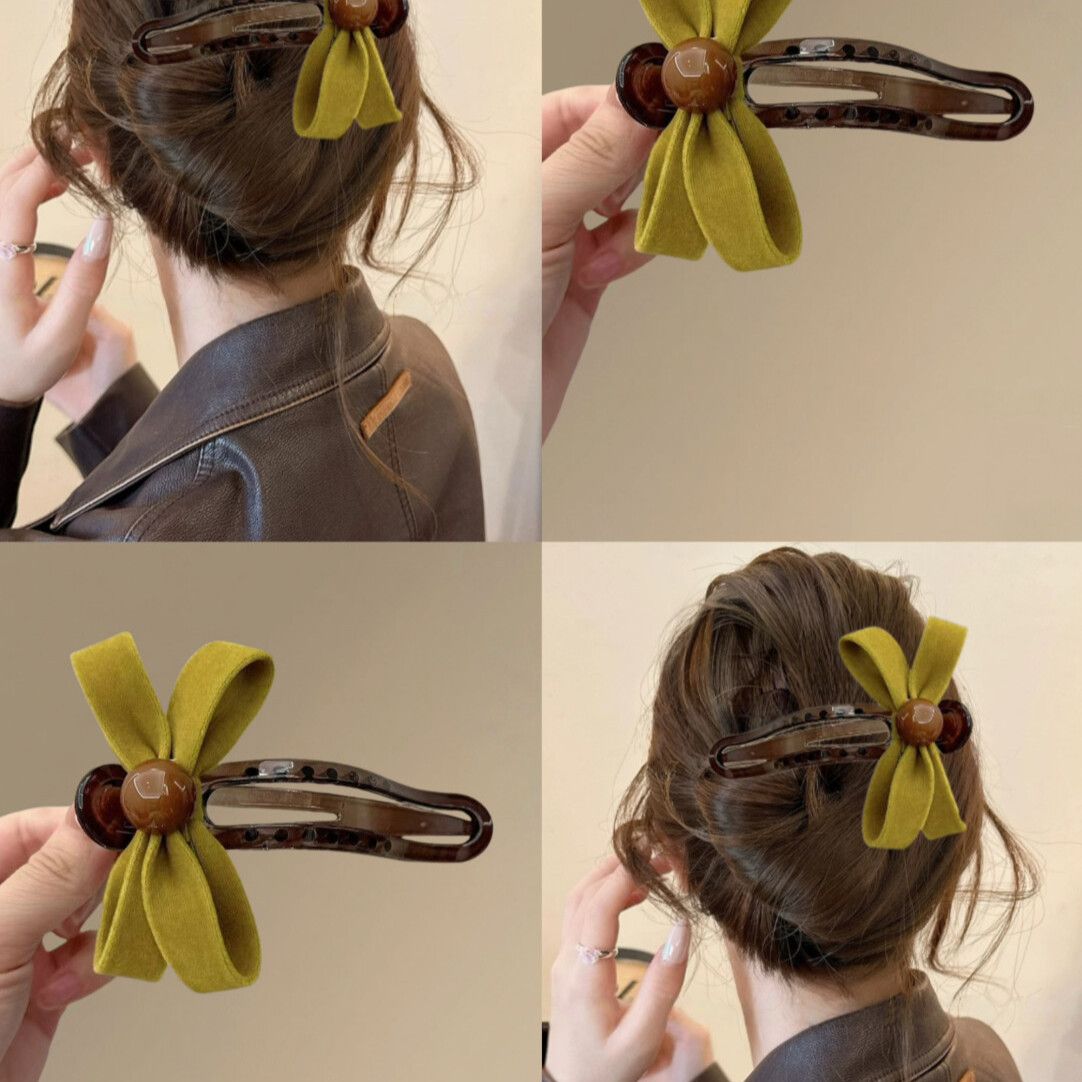 甜美丝绒蝴蝶结鸭嘴夹发夹女脑勺盘发1字夹饰2025新款发卡子气质