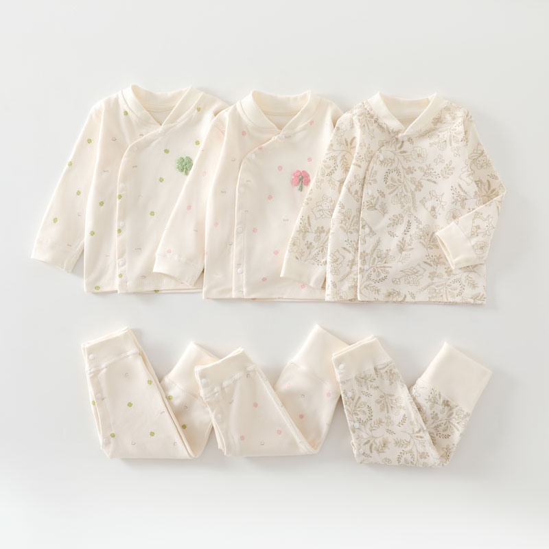 【腿部按扣】春秋纯棉婴儿高腰套装无骨新生儿内衣裤宝宝秋衣裤睡衣