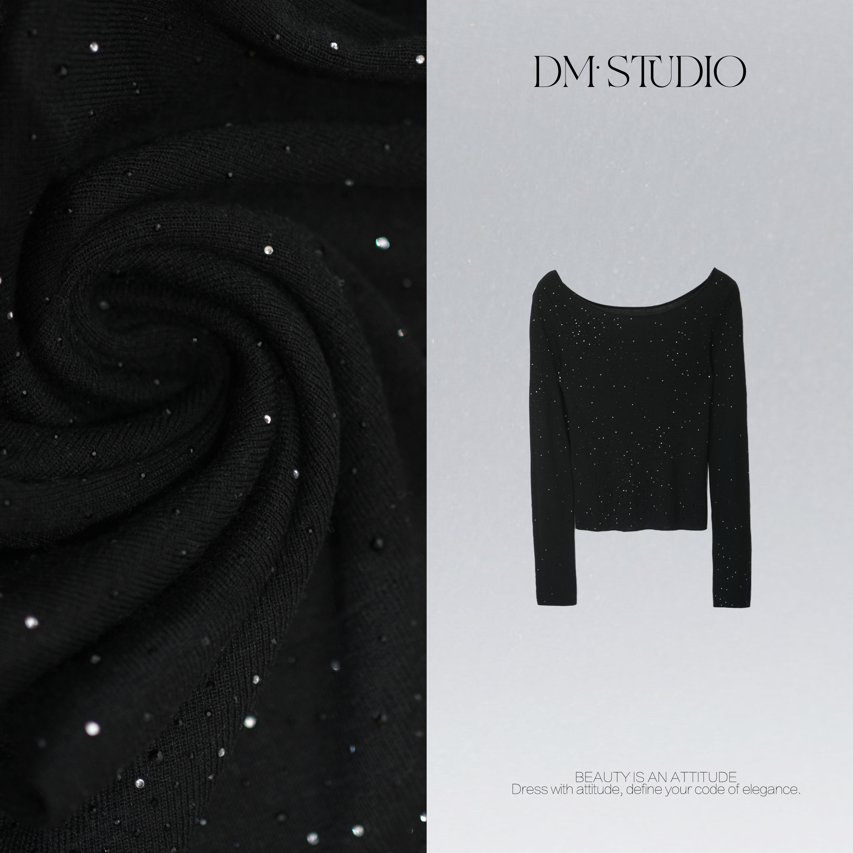 DEDM•STUDIO/气质小众慵懒满天星钉钻圆领打底上衣2510TX/MS21222