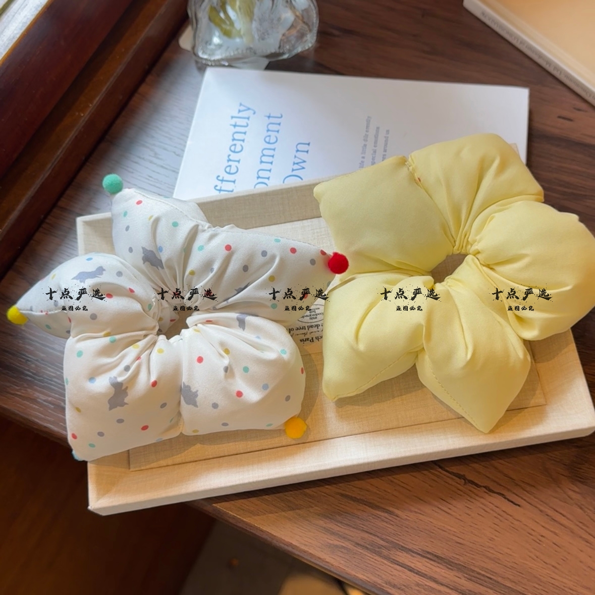 可爱彩色波点五角星大肠发圈女高级感慵懒风创意头饰丸子头发绳