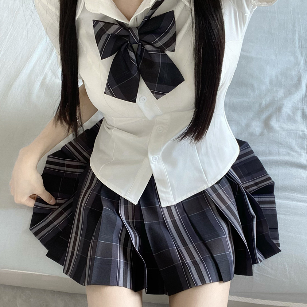 【玄影】圣熊原创jk制服黑色格裙正版学院风校供百褶短裙校供半身裙