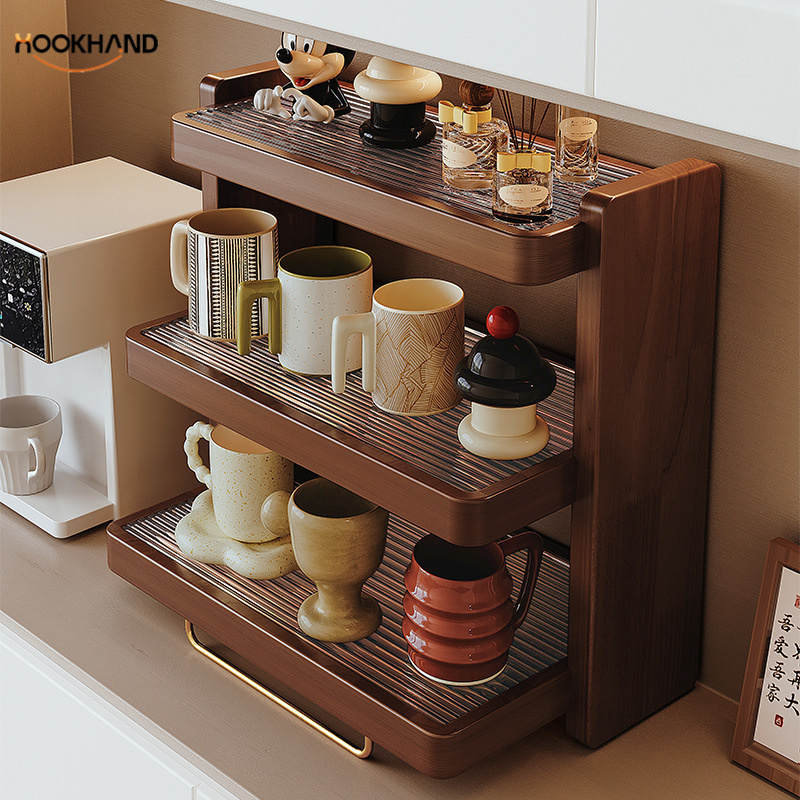 实木杯架台面黑胡桃杯子收纳置物架水杯架子茶杯咖啡杯桌面置物架
