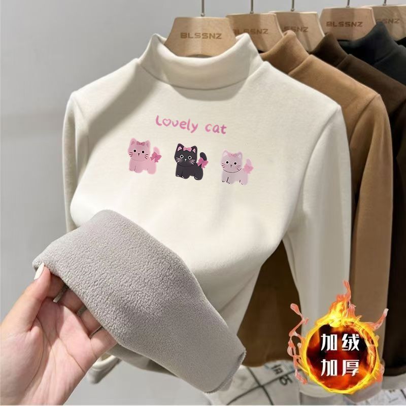 儿童加绒加厚一体绒卫衣2025新款中大童半高领印花上衣保暖打底衫