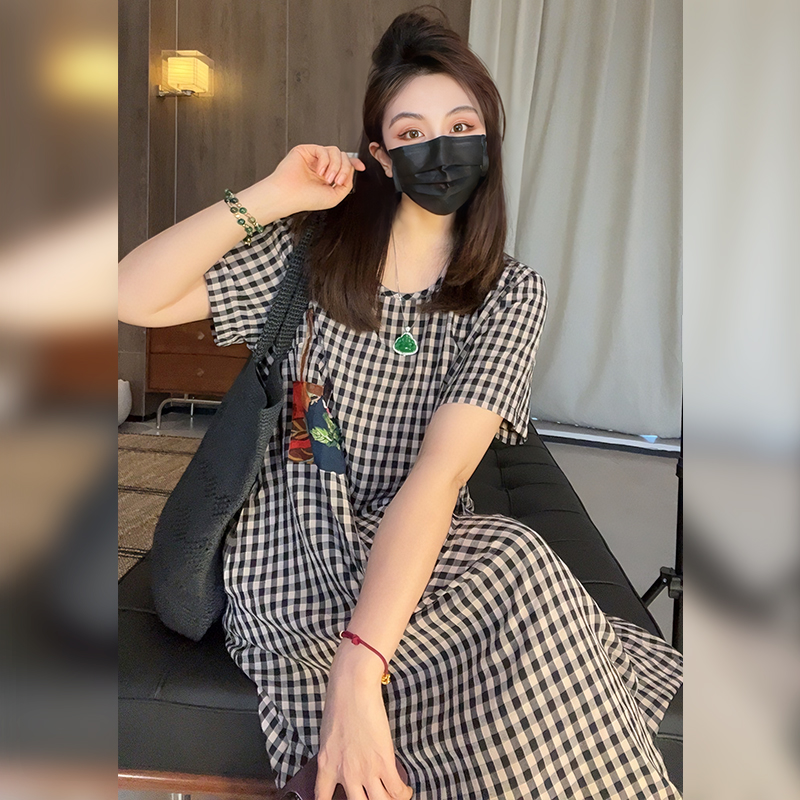 【Linda姐高端线】新款时尚复古休闲气质黑白格连衣裙AA5LYH2315