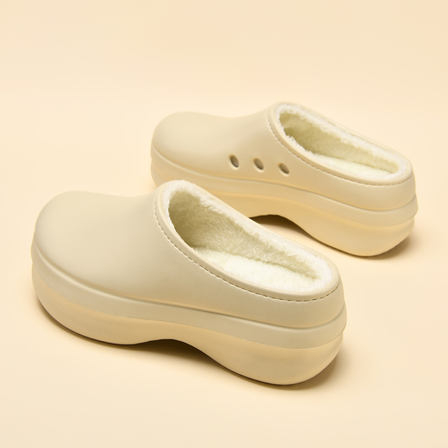 厨师鞋女款秋季外穿厚底增高防滑防水保暖加绒棉鞋情侣包头半拖鞋