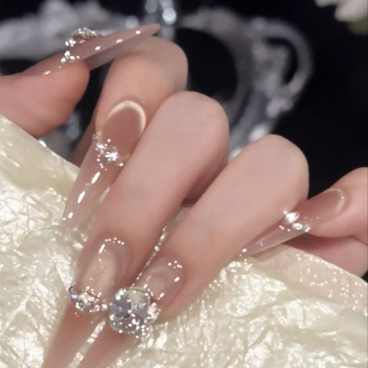 【冰茶香槟】纯手工穿戴甲 氛围感爆闪橘棕色反发式猫眼气质显白