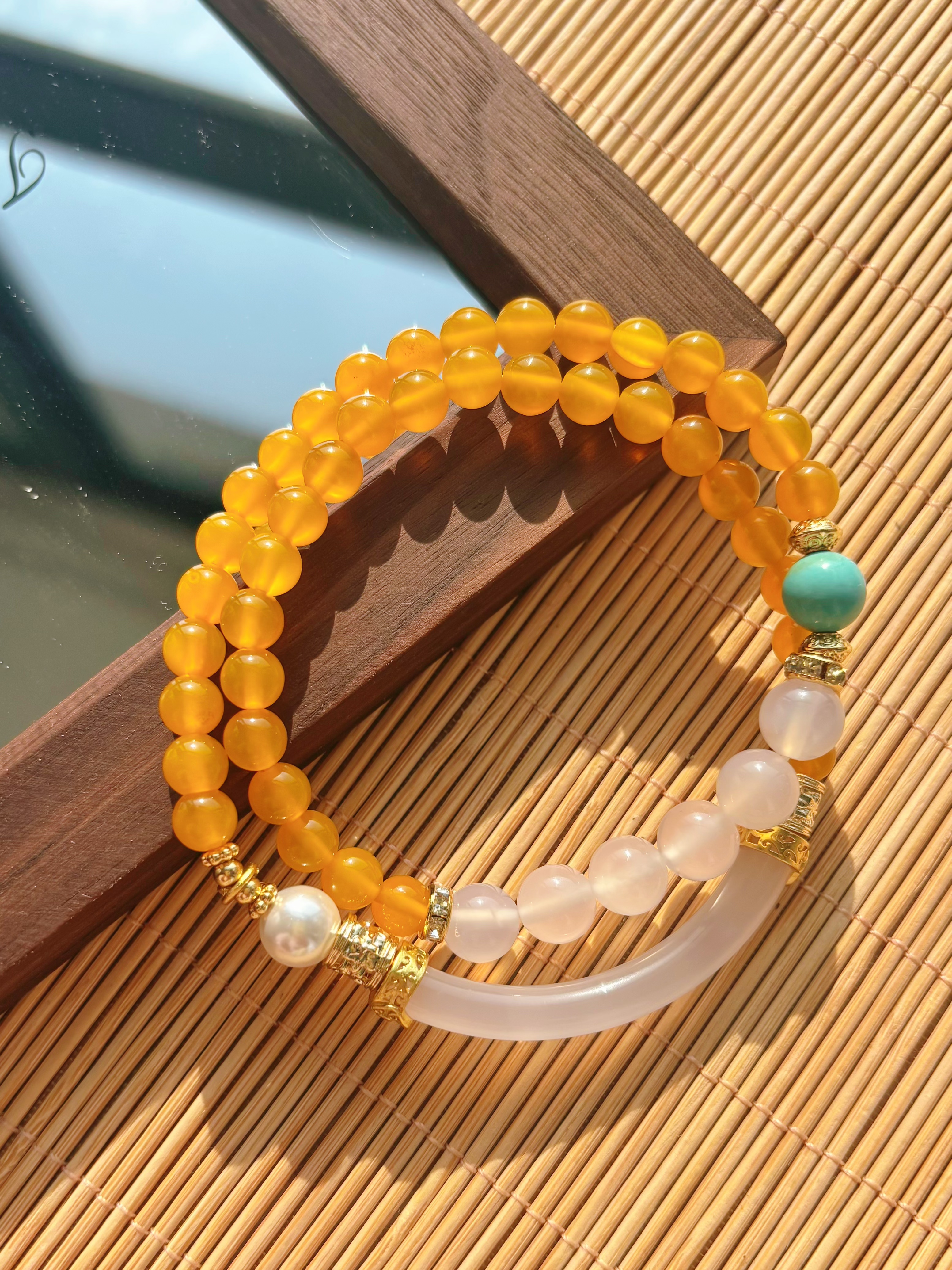 【88号】黄玛瑙半镯甜美风个性简约双圈手串