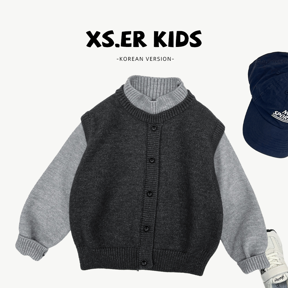 【小首尔】冬季男女童简约时尚韩版针织毛衣假两件HBB8325