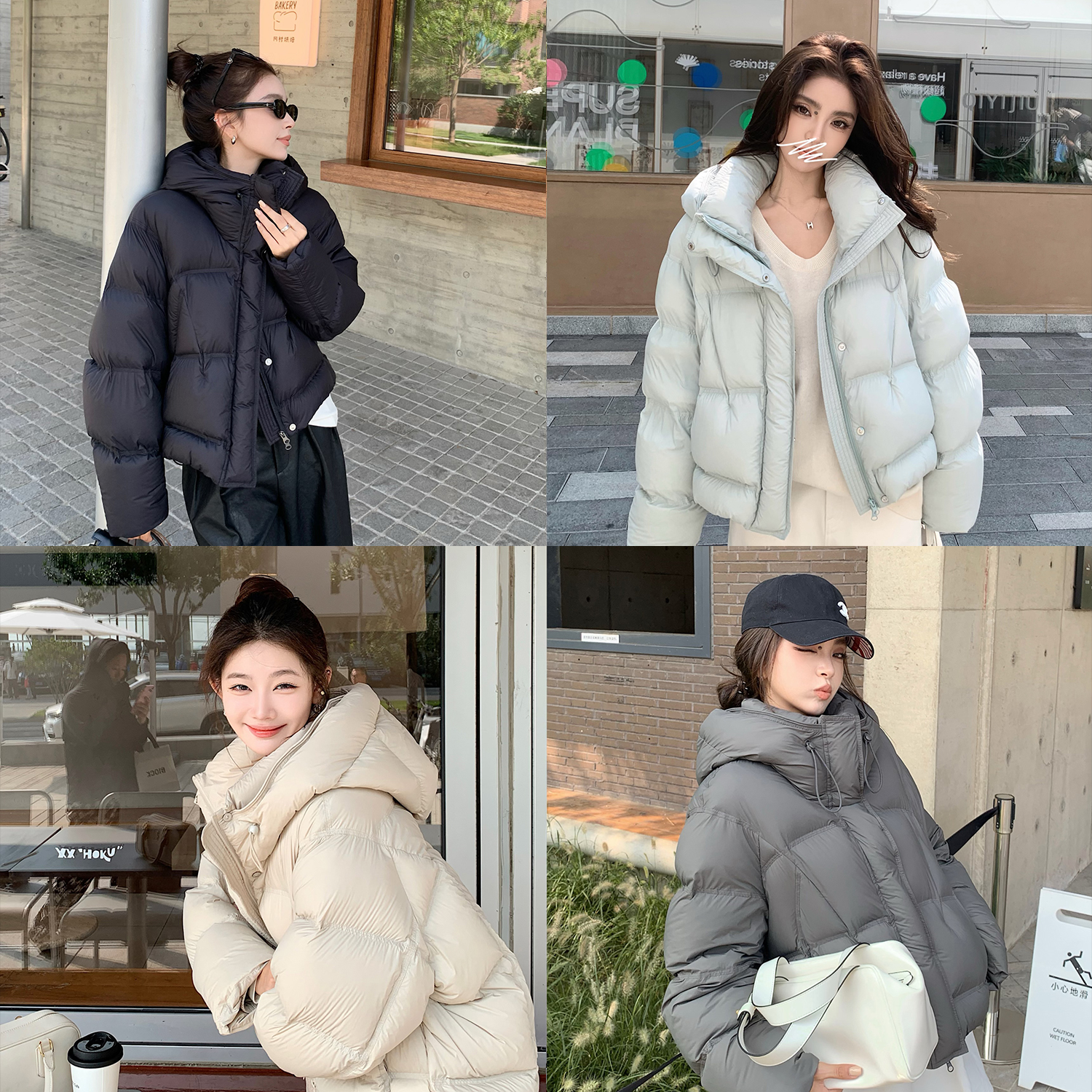 “云朵泡芙”超蓬松0压感三星90白鸭绒 龟背休闲短款连帽羽绒服