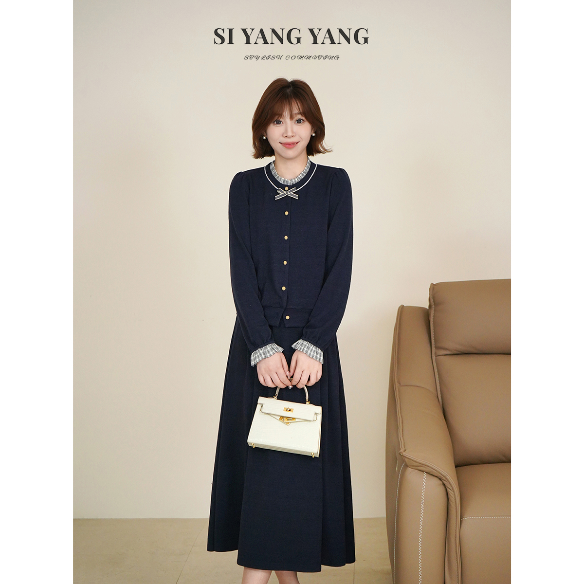 斯洋洋SIYANG超柔针织舒爽透气减龄通勤气质套装TZ508A100SYY