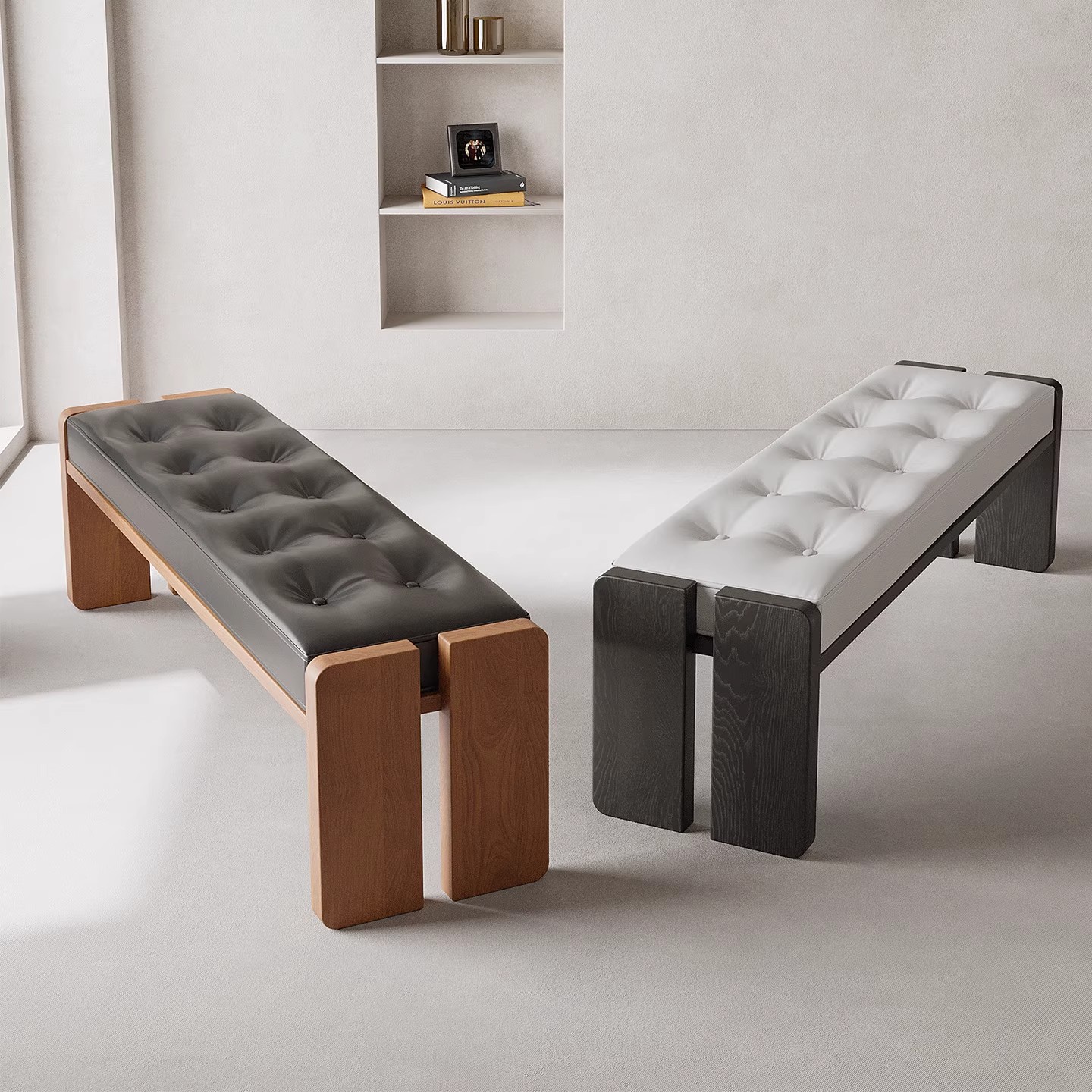 意式极简实木长条凳中古风床尾沙发凳设计师餐桌长板凳入户换鞋凳