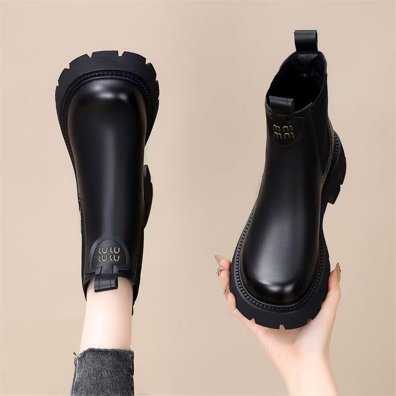 厚底爆款烟筒靴女2025年秋冬新款英伦风切尔西松紧加绒显瘦马丁靴