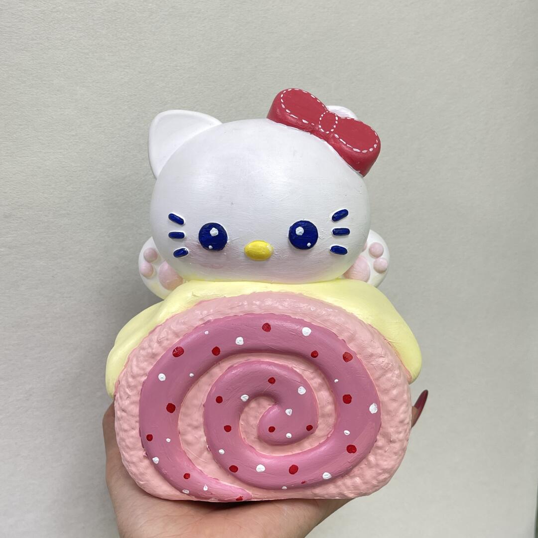 新款无痕石膏娃娃HelloKitty蛋卷石膏娃娃大号石膏娃娃彩绘涂鸦