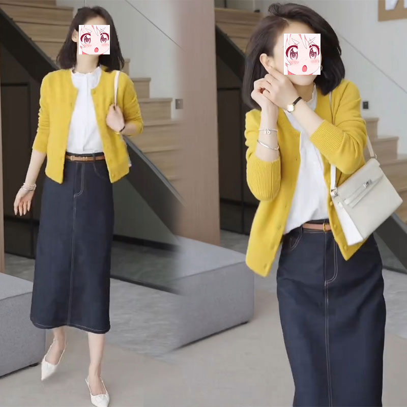 2025秋季轻熟风减龄穿搭气质短款长针织开衫半身裙子显瘦两件套装