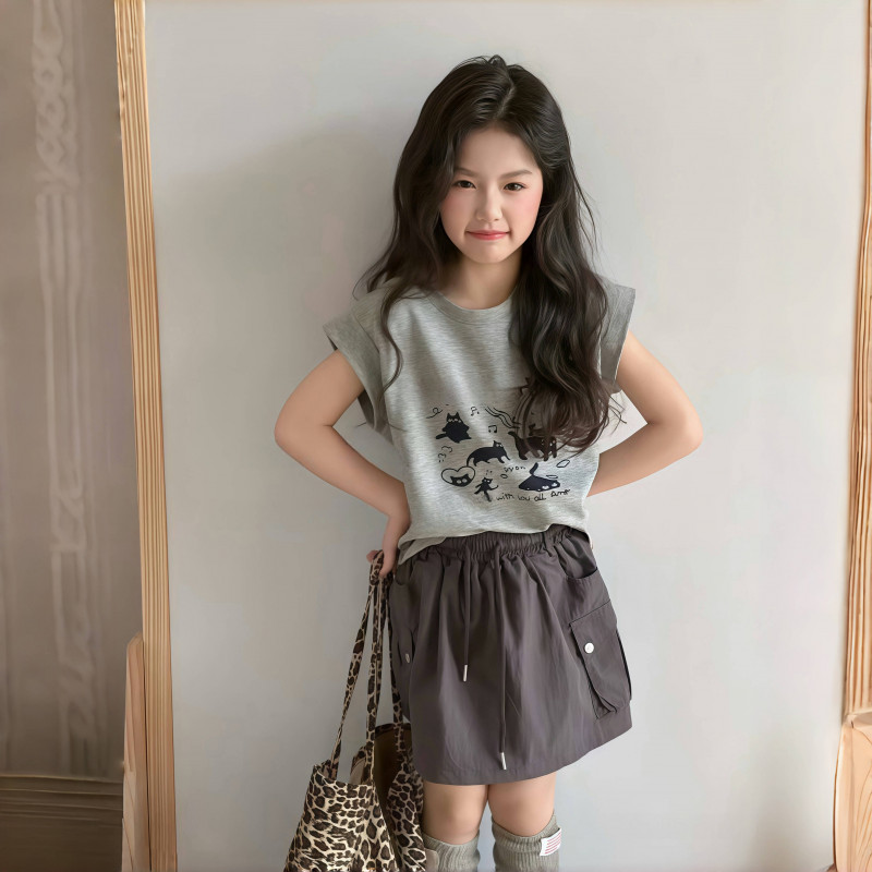 女童韩版洋气短袖夏季套装2025儿童时尚休闲A字短裙两件套夏装薄