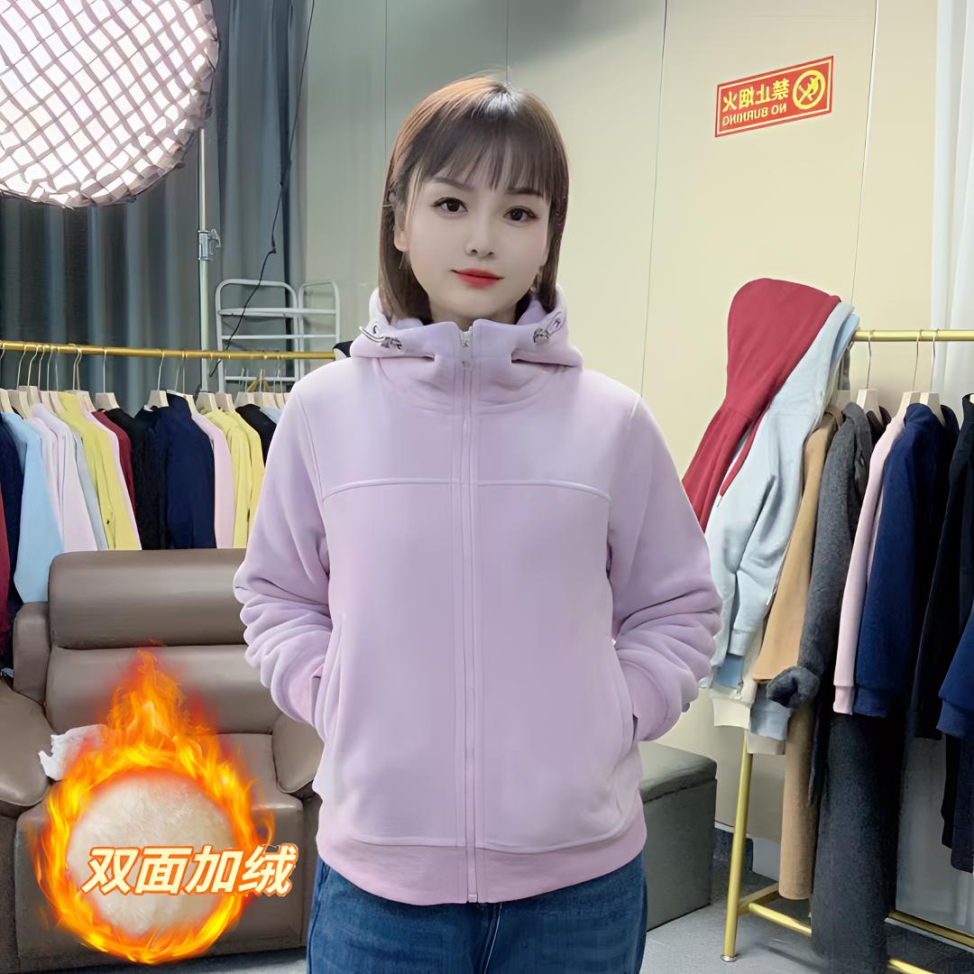 【8809连帽加绒加厚双面绒】冬季保暖短款卫衣外套休闲运动百搭防风