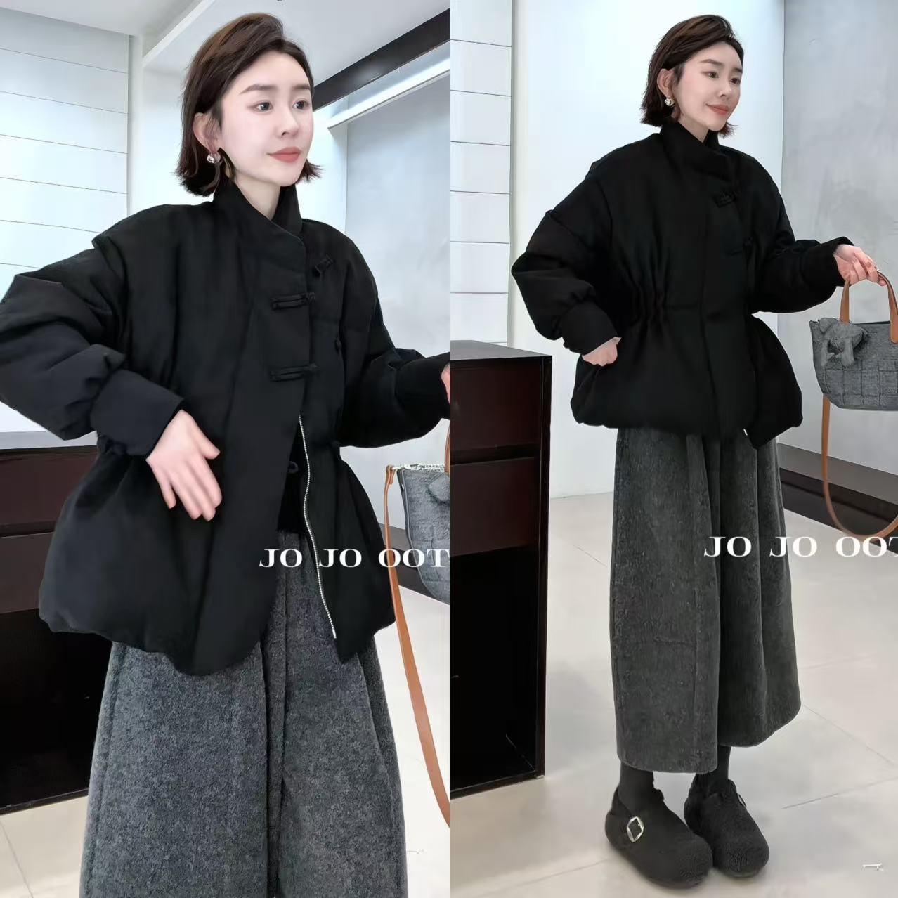 玖了个玖 2025冬款极简百搭新中式国风旗袍领盘扣羽绒服2511C8493