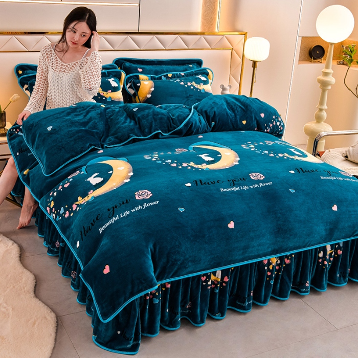 【适合1米8被子的四件套印花款双层牛奶绒四件套毛绒被套四件套