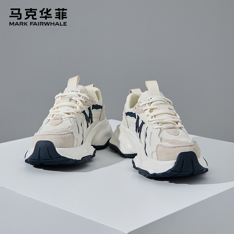 马克华菲网面鞋男夏季新款休闲厚底老爹鞋透气增高百搭运动鞋女