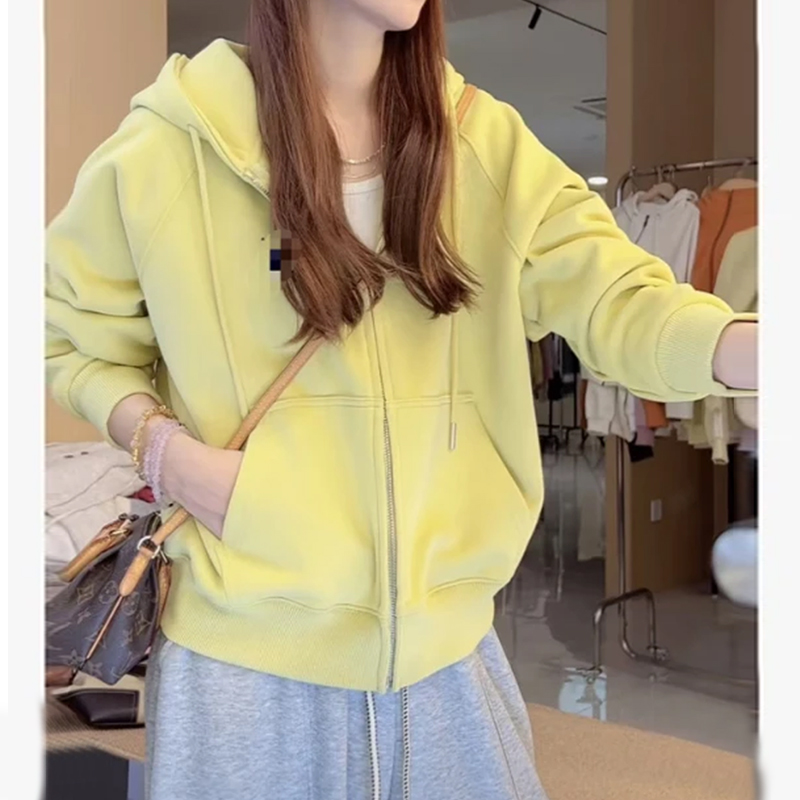 2025秋季新款时尚气质设计感宽松大码加绒加厚拉链开衫连帽外套女