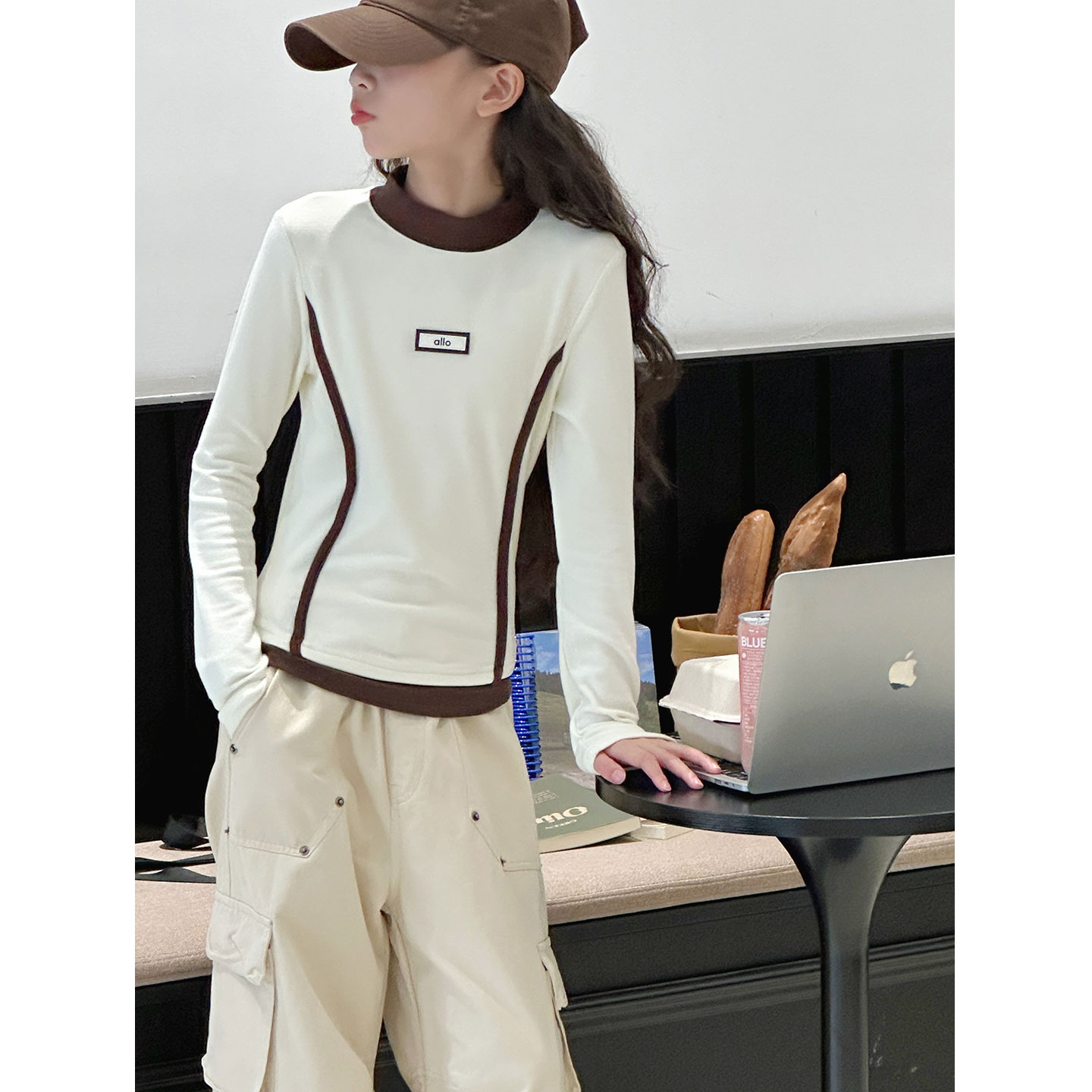 K29800孙小美撞色女童打底衫秋装儿童上衣2025新款女大童长袖T恤