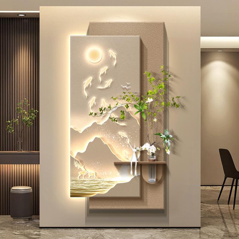 九鱼图轻奢玄关装饰画高级感入户走廊过道挂画2025新款玄关壁画