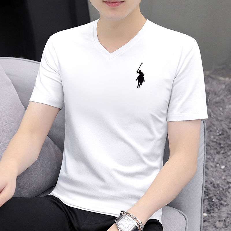 新款男士短袖T恤夏季纯棉V领潮流印花鸡心领休闲爆款常规半袖上