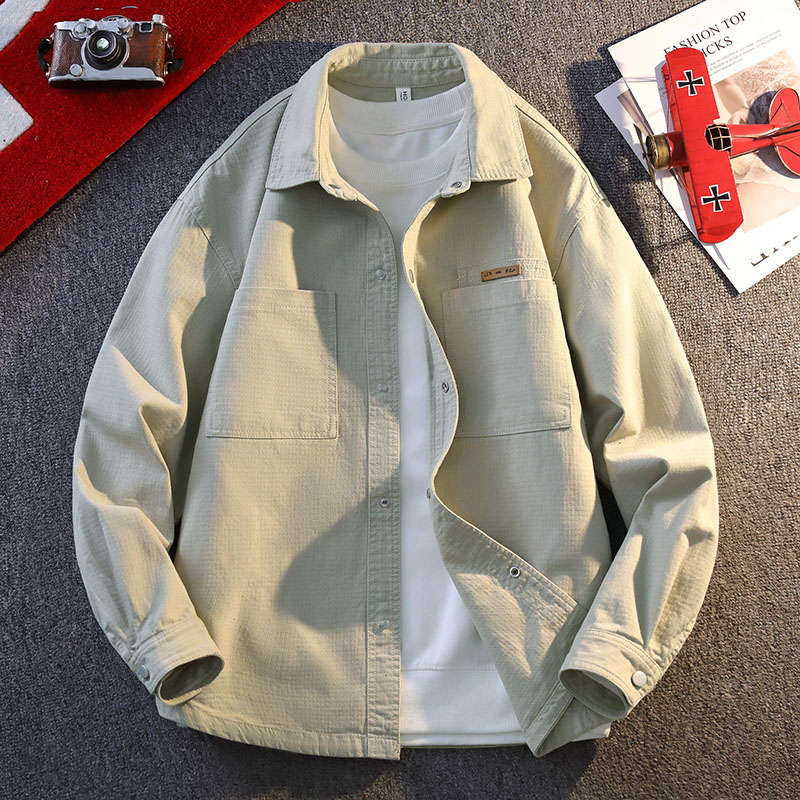 秋季新款高品质肌理感男士翻领夹克韩版时尚潮牌百搭纯色休闲外套