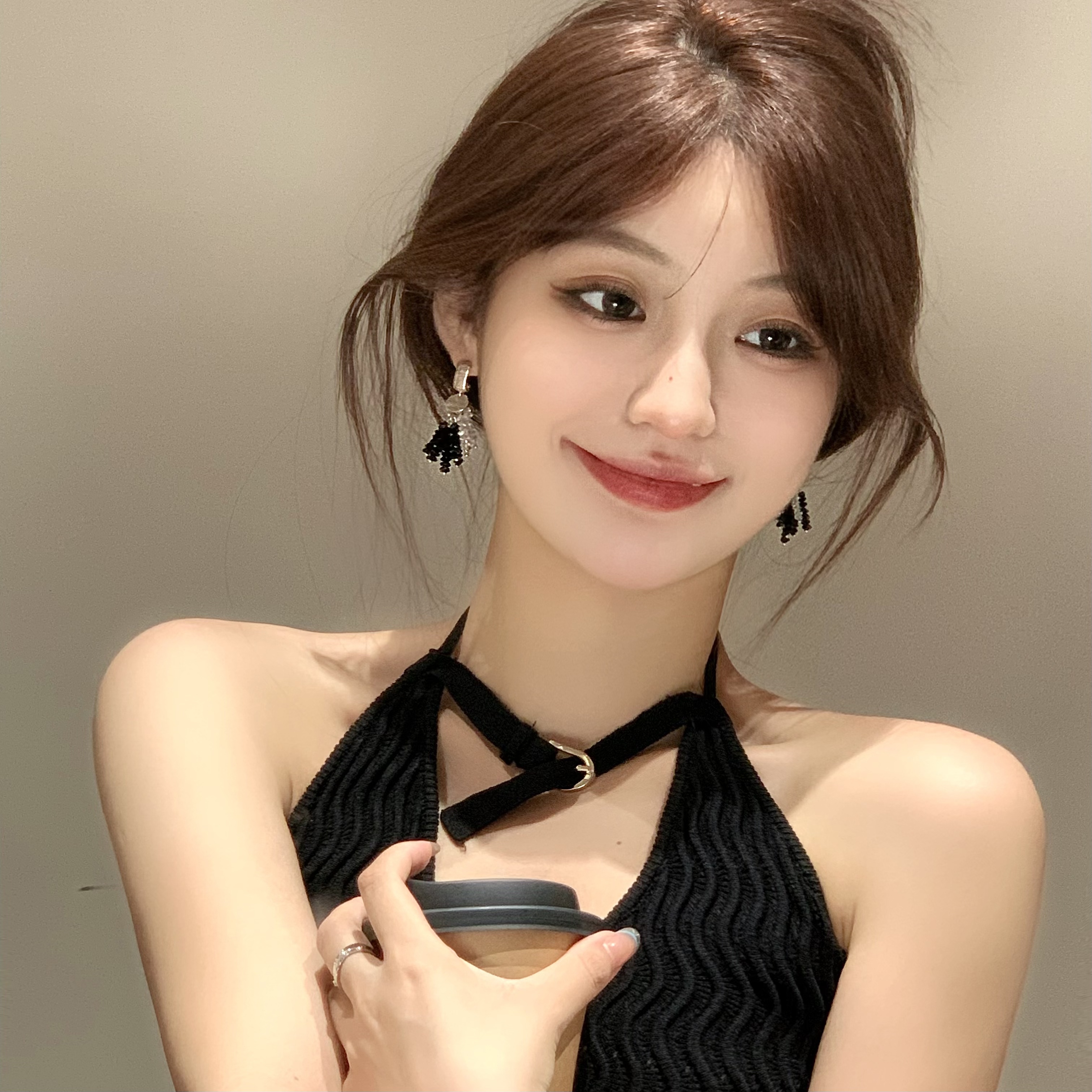 FULL GIRLISH耳环00763黑色复古时尚耳钉耳饰