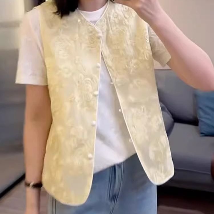 6557中式2025国风背心复古中国新款刺绣坎肩女装印花上衣马甲外套