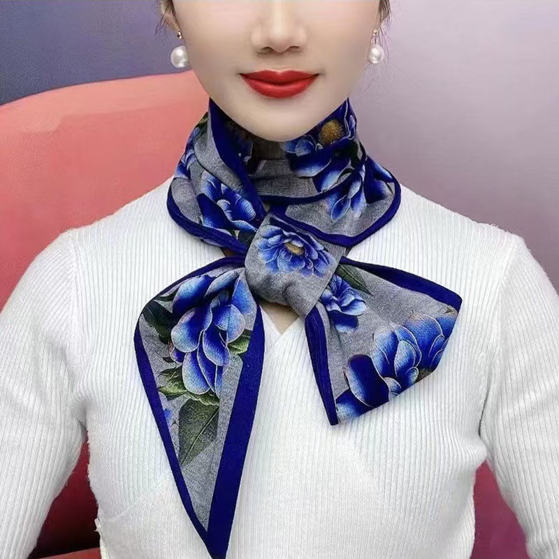 【网红爆款】春秋彩色花卉螺纹棉古韵围巾长条丝巾护颈围巾气质