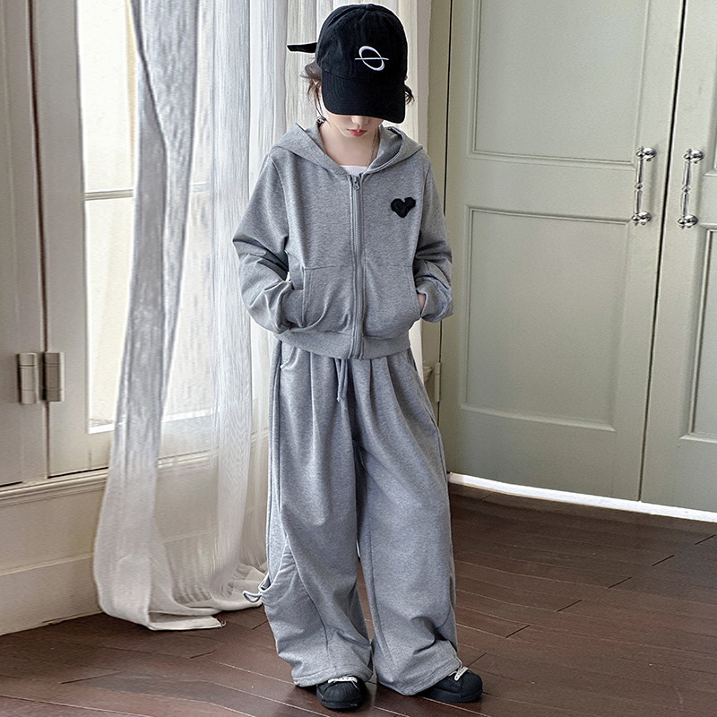 女童休闲套装2025秋季新款中大童洋气连帽卫衣开衫外套运动两件套